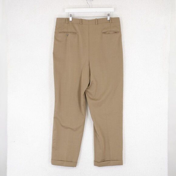 Nordstrom JB Britches Tabaldo Togna Wool Tan Dress Pants 37/31 Pleated Cuffed Hi - Picture 4 of 8